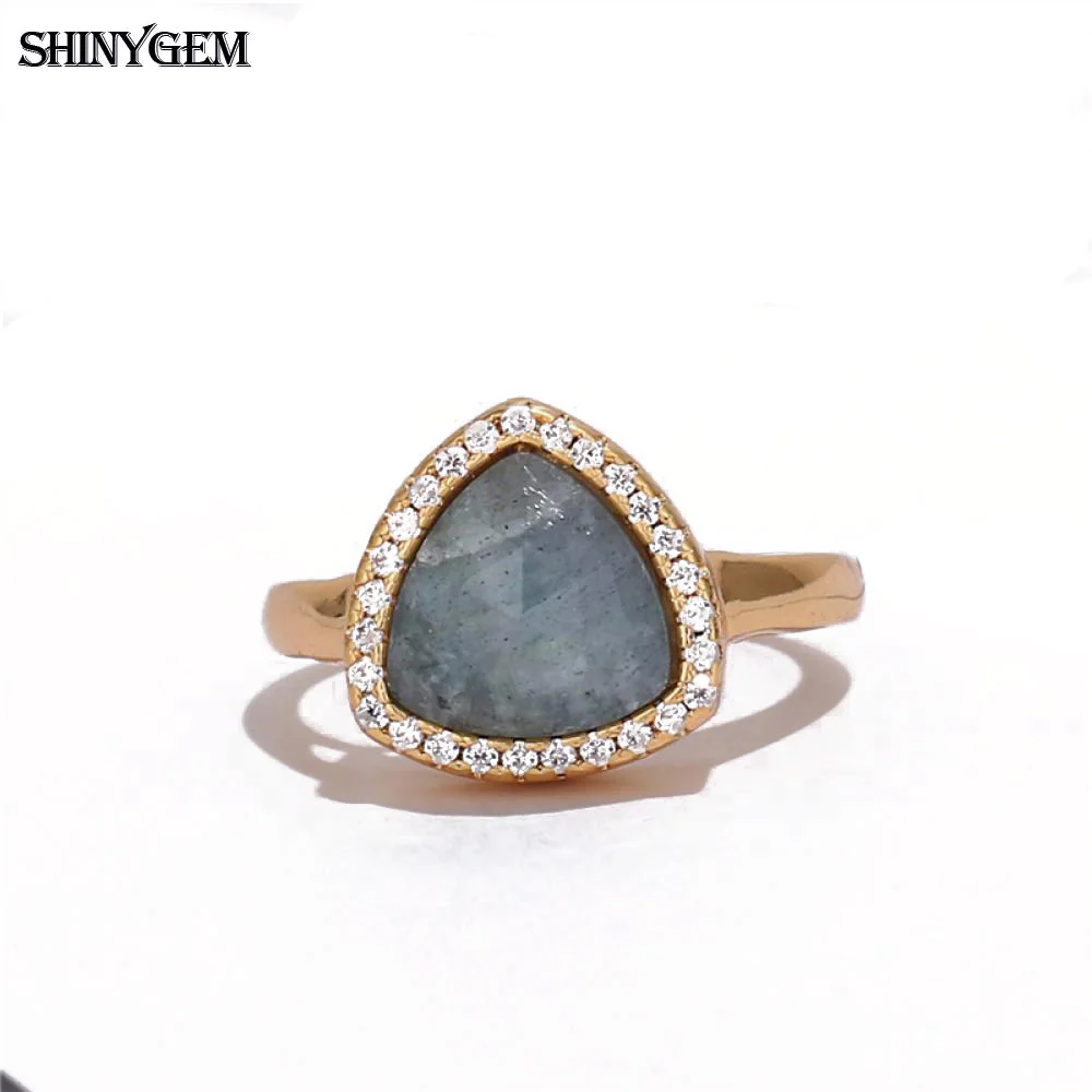 ShinyGem натуральный черный Лабрадорит кольца квадратные/треугольные/сердце любовь камень кольца золотое покрытие Свадебные обручальные кольца для женщин