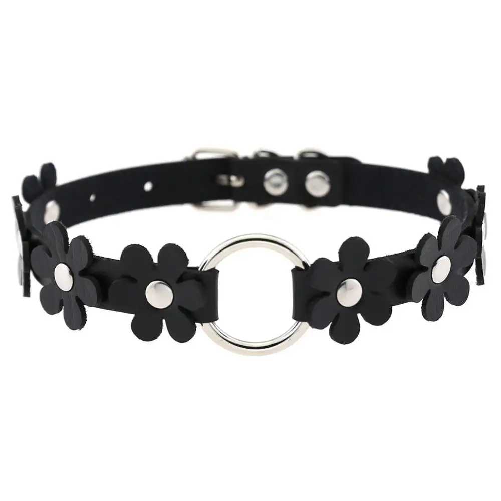 

2019 Flower leather Choker Collar Necklace Kawaii Floral Gothic choker Punk Womens Girls Harajuku Steampunk Jewelry