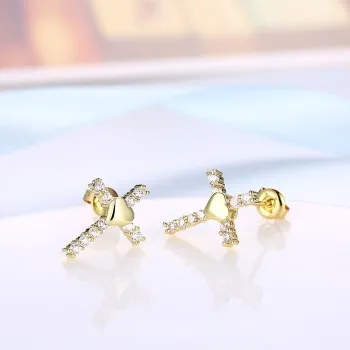 Модные золотые Цвет AAA кубического циркония Крест Серьги-гвоздики Интимные