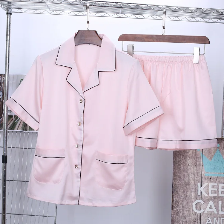 Пижама женская белая черная розовая синяя с коротким рукавом|silk pajamas set|pajama setssatin