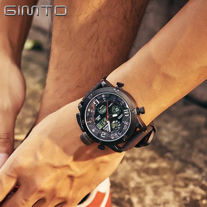 Gimto двойной Дисплей Для мужчин часы светодиодный цифровой световой Спорт Военная