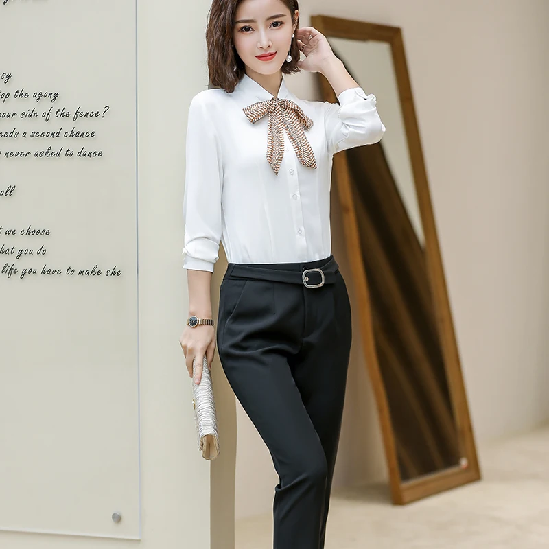 Lenshin галстук рубашка женская элегантная блузка с бантом офисная Дамская рабочая