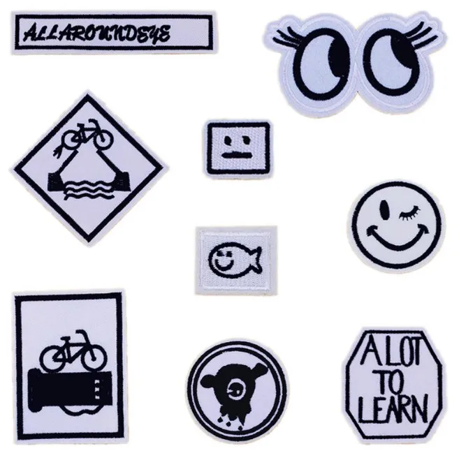 Новые черно белые глаза улыбка школьные нашивки Железный На или пришить Ткань