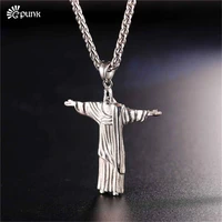 2017 new christ redeemer necklaces for men stainless steel gold color black brazil rio de janeiro statue of jesus pendant p2425