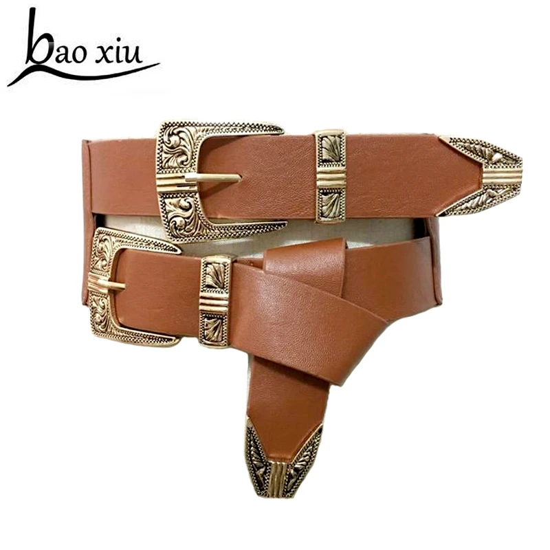 New Fashion Female Vintage belts Strap Metal Pin Buckle Casual dress accessories double Buckle Designer Leather Belt For Women