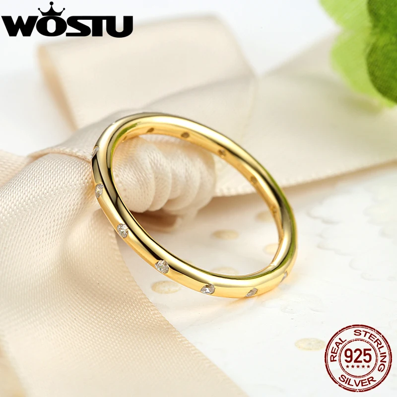 WOSTU/хит продаж Настоящее серебро 925 пробы и золотые капельки штабелируемое кольцо