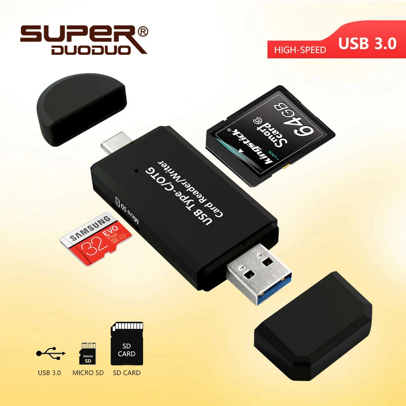 Высокоскоростной USB 3.0 Type C 2 в 1 OTG кардридер универсальный TF/SD для