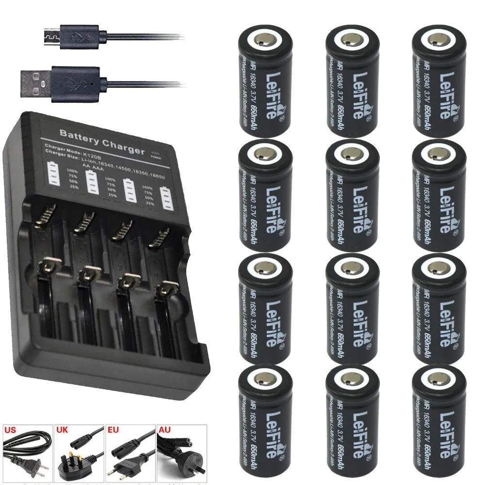 12X 16340 650mah cr123a аккумуляторная батарея 3 7 v rcr123a литиевые батареи + 1 шт. 18650 AAA