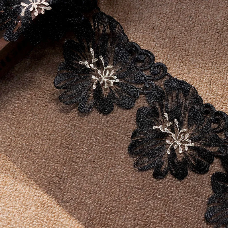 1 м 17 5 см широкий ручной работы красный черный цветок вышивка кружевной отделкой