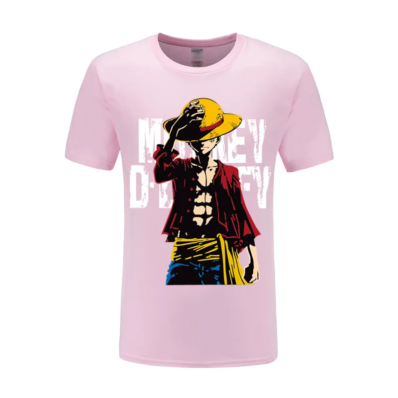 pink Цельнокроеная футболка с Луффи, Повседневная футболка, homme, с круглым вырезом, уличная Мужская футболка, одежда для мальчиков, летние футболки с аниме - Цвет: pink