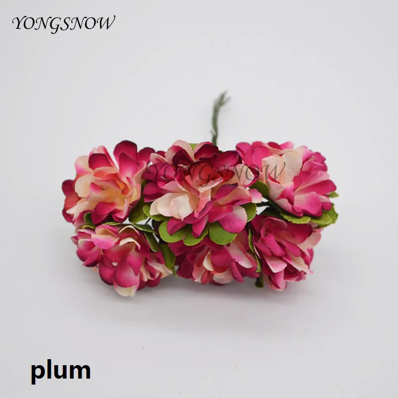 plum 72 шт./лот, 3 см, искусственные бумажные цветы, хризантема, букет цветов, украшение для свадебной вечеринки, сделай сам, скрапбукинг, венок, искусственный цветок - Цвет: plum