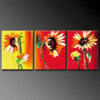 

Free Shipping 3pcs Hand Painted Oil Painting Modern Canvas Art wall pictures for living room-Sunflowers In Sunset