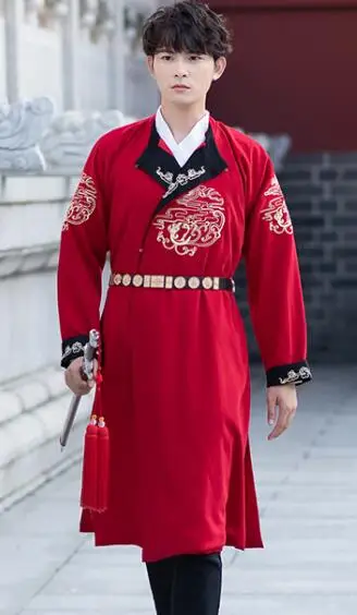 Красный Для мужчин wo мужчин hanfu костюм одежда косплей мужской Китайский древний воин халат династии Мин платье ТВ фильм сценический наряд - Цвет: Красный