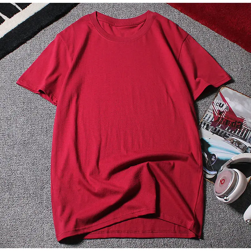 red Одноцветные мужские повседневные хлопковые футболки с коротким рукавом и круглым вырезом летние футболки для мужчин размера плюс 10XL HN41 - Цвет: red