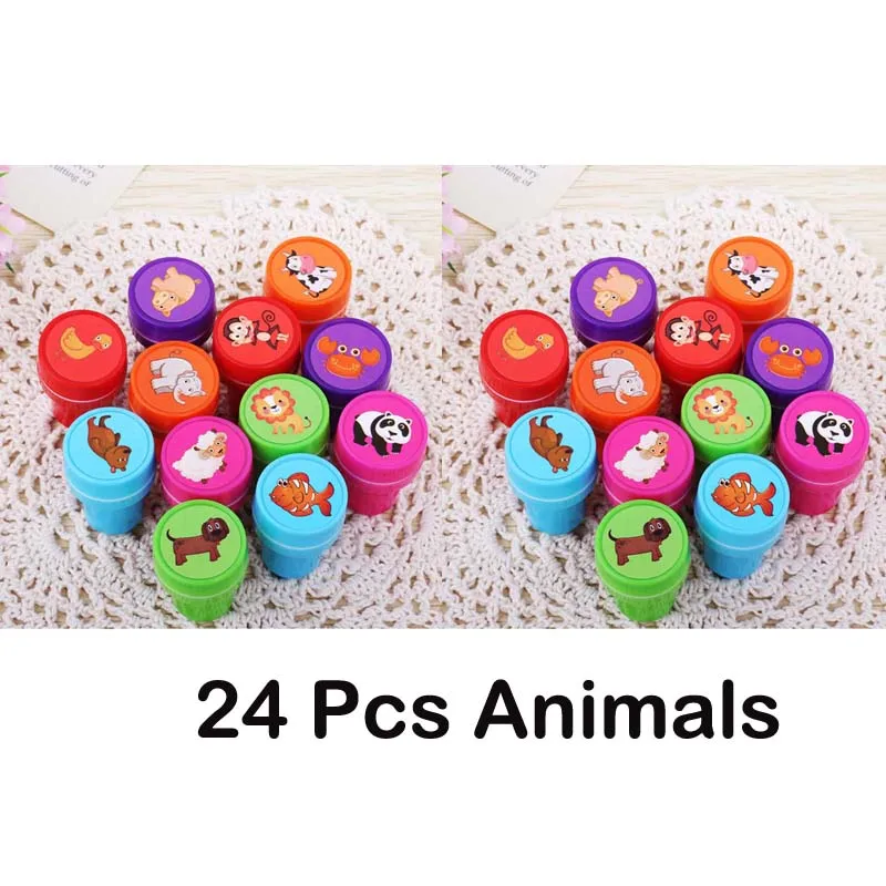 24pc 12design Animas 24 шт. Self-чернильные штампы детский праздничный костюм Свадебные сувениры товары для праздника игрушки в подарок на день рождения для мальчиков и девочек, сумка для вещей наполнители для пиньяты Рождественский подарок - Цвет: 24pc 12design Animas