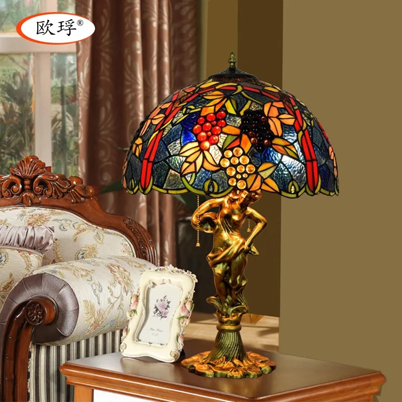 

American style grapes Tiffany color glass table lamp for living room bar dining room bedroom bedside table lamp