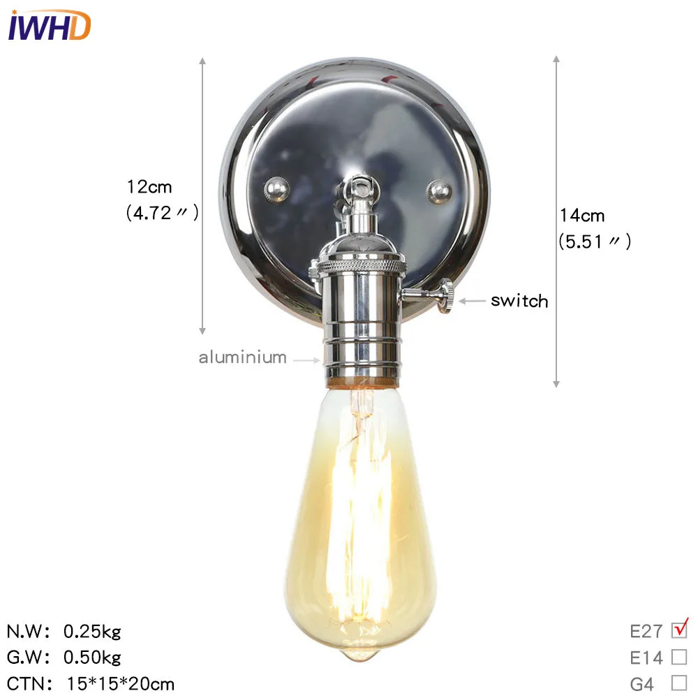 Style C Ретро iwhd Nordic светодиодный настенный светильник гладить RH промышленные Лофт Wandlamp Винтаж крепления настенного светильника для домашнего освещения аппликация Murale - Цвет абажура: Style C