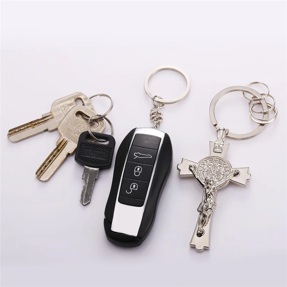 San Benito Medallion Saint Benedict Black Jesus Cross Exorcism Medal Gold color Key Chain mens K24G | Украшения и аксессуары