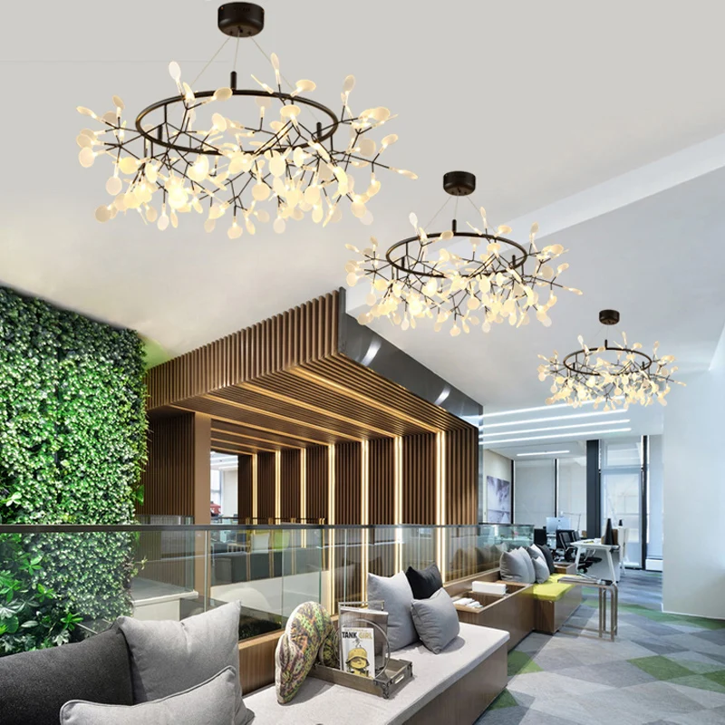 

Modern LED Lamp Firefly Tree Branch Leaf Pendant Light Round Flower Suspension Lamps Art Bar Restaurant Home Lighting PA0217