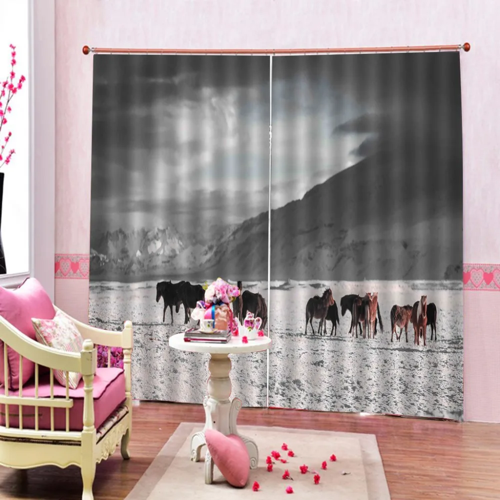 

Stereoscopic Curtains Snow Horse Modern Window Curtains For Bedroom Living Room Blackout Height Modern Curtains