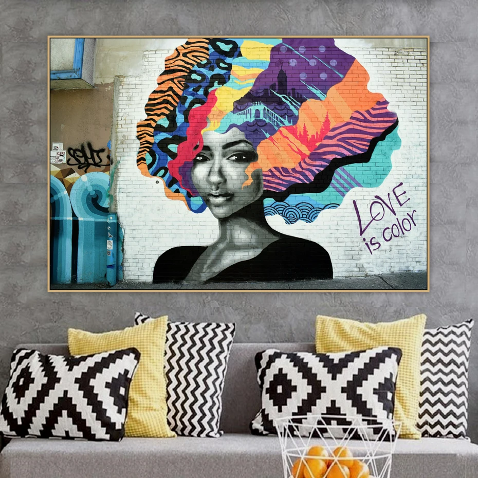 Абстрактные волосы девушка любовь цвет граффити уличное искусство Banksy холст