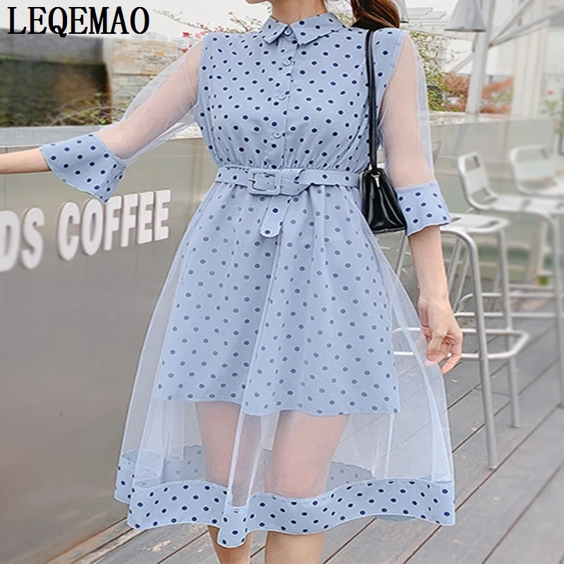 2019 новые весенние женские шифоновые в горошек платья с длинным рукавом