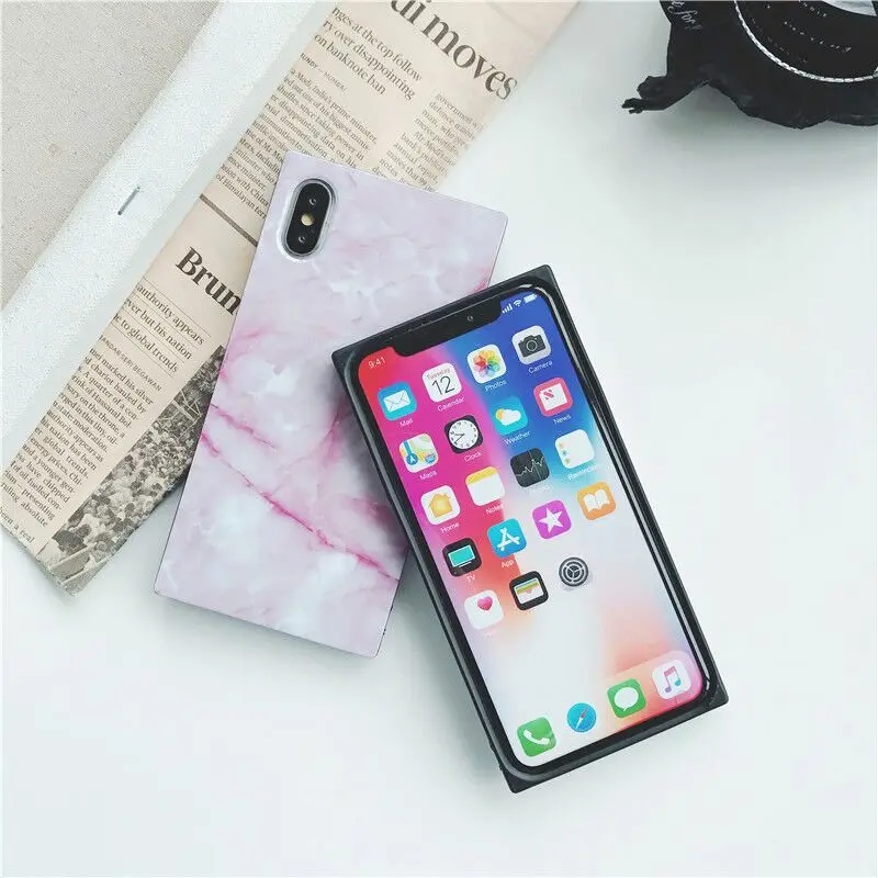 Fashion Glossy Square Phone Case For iPhone 11 Pro Max XS XR X 6 6S 7 8 Plus Marble Stone Pattern Soft Cover |