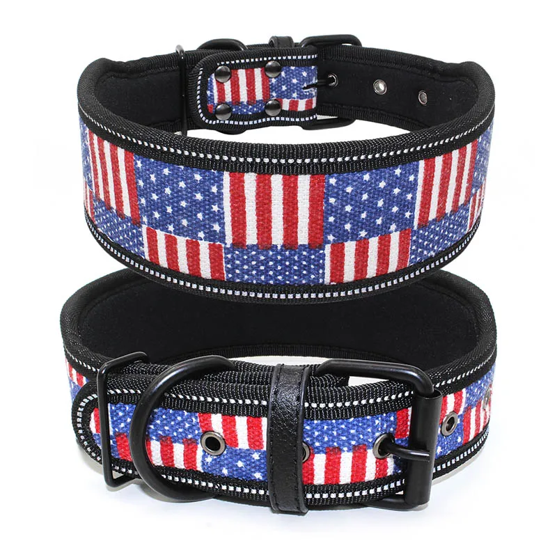 Blue Flag Heavy Duty Adjustable Pet Dog Collar for Small Medium Large Dogs Reflective Puppy Big Dog Collar Leash Chihuahua Beagle Collars - Цвет: Blue Flag