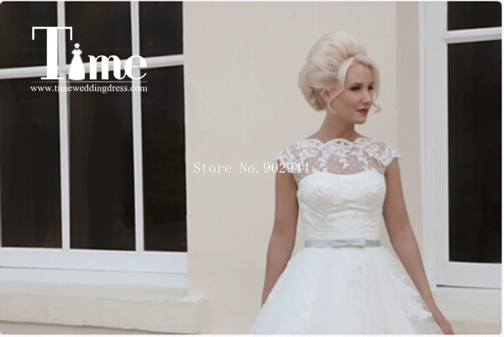 Cap рукава чай длина короткие свадебные платья 2015 sheer гребешок шея кружева Vestidos De