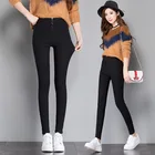 Женские черные брюки-карандаш, узкие джинсовые брюки на пуговицах с высокой талией для весны и осени