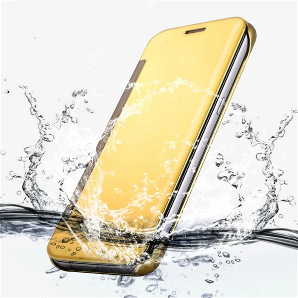 Plating Clear View Mirror Flip wallet phone cases For Samsung Galaxy J3 J5 J7 J330 J530 J730 2017 A3 A5 A7 EU Case |