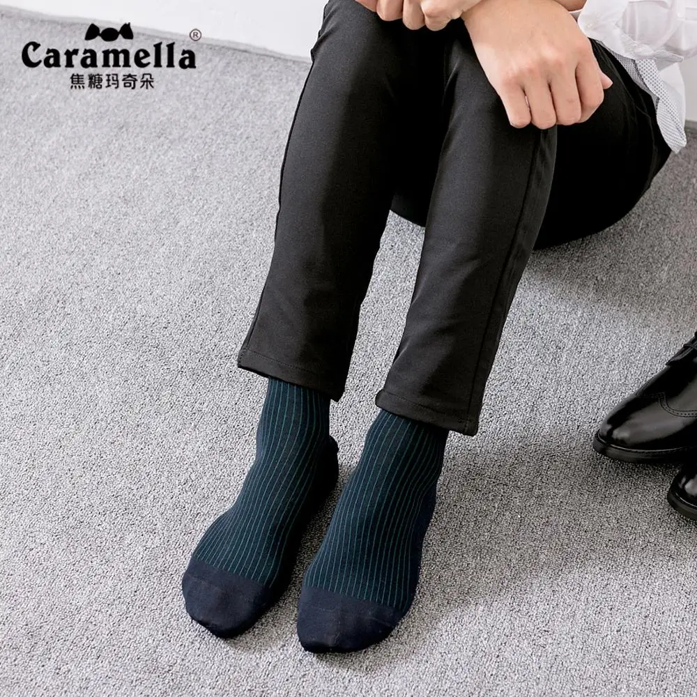 

4 Pairs/lot Caramella Men's Socks Business Style Crew Socks Thin Strip Mercerized Cotton Socks