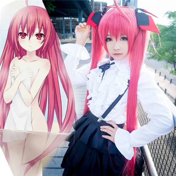 ДАТА Живая Kotori Itsuka Розово Красный Хвост * 2 Длинные Прямые Волосы Косплей + Парик