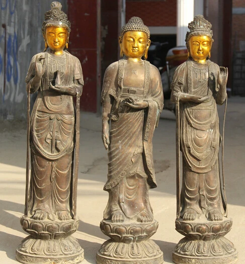 JP S0524 29 &quotбольшой тибетский буддизм Бронзовый Gild Shakyamuni Kwan yin статуя Гуань Инь
