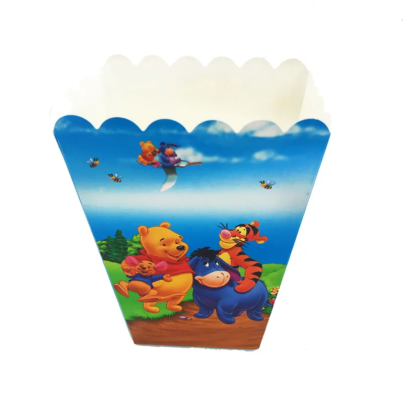 Popcorn box x 6 Вечерние одноразовые столовые приборы с Винни-пухом, бумажный стаканчик, тарелка, шапочка, Детские воздушные шары для вечеринки на день рождения, AH21 - Цвет: Popcorn box x 6