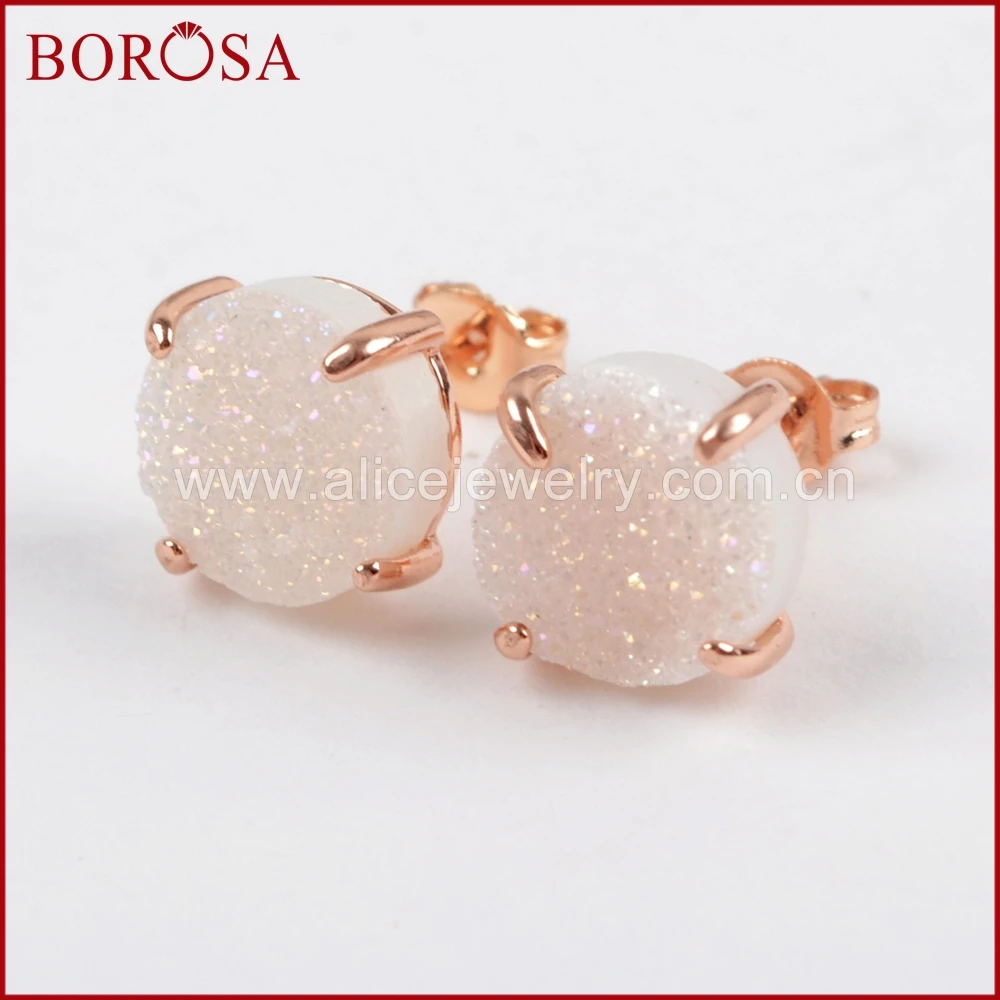 Серьги гвоздики BOROSA ZG0132 женские круглые из титана 10 мм|druzy stud earrings|stud earringsstud earrings