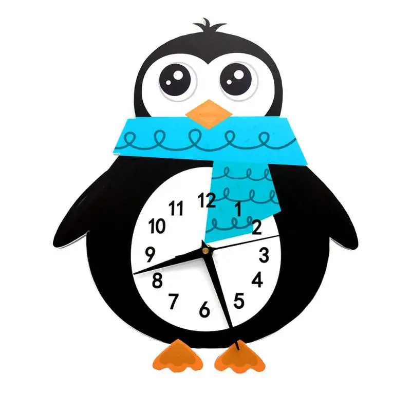 Penguin Мультяшные настенные часы с животными, американский пожарный двигатель, настенные Подвесные часы для детей, украшения для спальни, украшение для дома - Цвет: Penguin