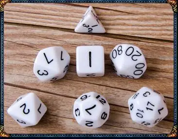 White 7 шт. набор цифровых кубиков D4, D6, D8, D10, D10%, D12, D20 подземелья драконы многогранные Акриловые Игральные Кости, пластмассовые аксессуары для настольных игр, DnD, RPG GYH - Цвет: White