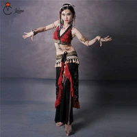 tribal belly dance costume set 2 pieces outfit bra cup abcd lace hip scarf women dancewear plus size tribal costume