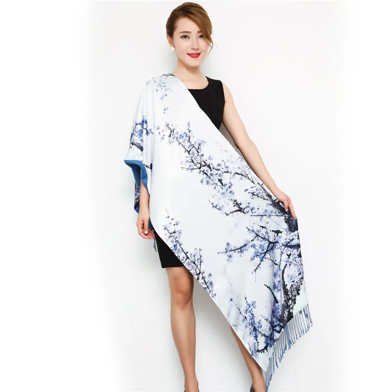 

New Thick Autumn winter women scarves Fashion long section double-sided brushed scarf Elegant Printed Chinese style silk Scarf