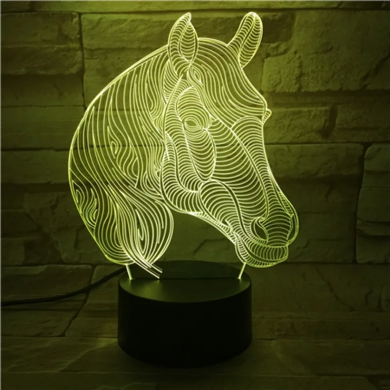 3D лампа в виде головы лошади Креативный светодиодный ночник с USB-разъемом