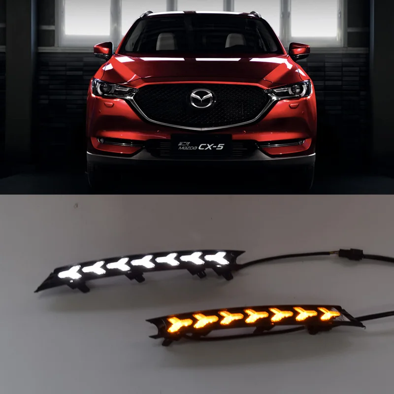 

QINYI для Mazda CX-5 CX5 2017 2018 дневные ходовые огни 12В Светодиодный дневной светильник с желтым указатели поворота Функция Водонепроницаемый