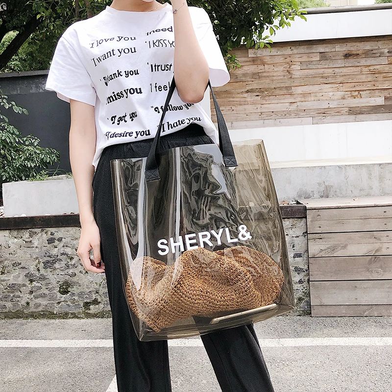 

Woman Messenger Transparent Bag New PVC Fashion Summer Beach Bag Big Totes Lady Travel Handbags With Large-capacity B41-36