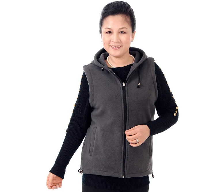 

Spring Mothers Dark Purple Black Cotton Hooded Vest Coat Middle Aged Women Plus Sized Sleeveless Jackets Vintage Style Waistcoat
