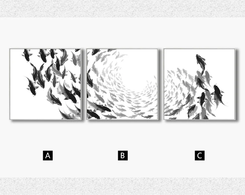 Винтажная 3 шт. черно-белая рыбка настенное Искусство Холст Картина Современное украшение дома печать плакат для комнаты скандинавские картины