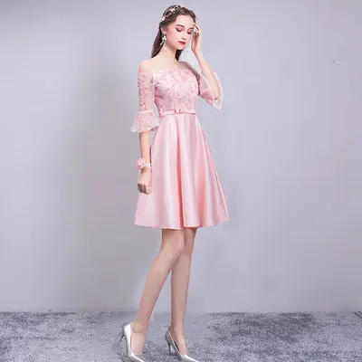 ASL53# серый цвет шампанского Розовый Короткие платья для невесты кружево новая сестренка группа брачный банкет Выпускной платье для девочек - Цвет: Pink 94