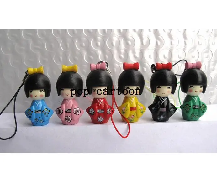 Новинка 100 шт японские кокеши 6 цветов ПВХ Куклы Брелки Игрушки Подарки M-120 |