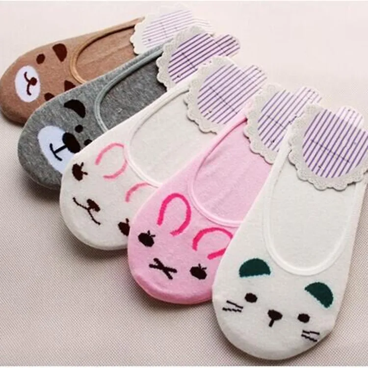 10 цветов женские невидимые хлопковые носки No Show нескользящим Loafer Liner с рисунками
