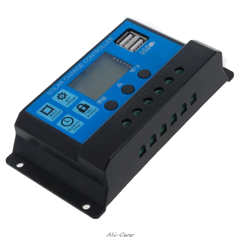 

PWM 10/20/30A Dual USB Solar Panel Battery Regulator Charge Controller 12/24V LCD