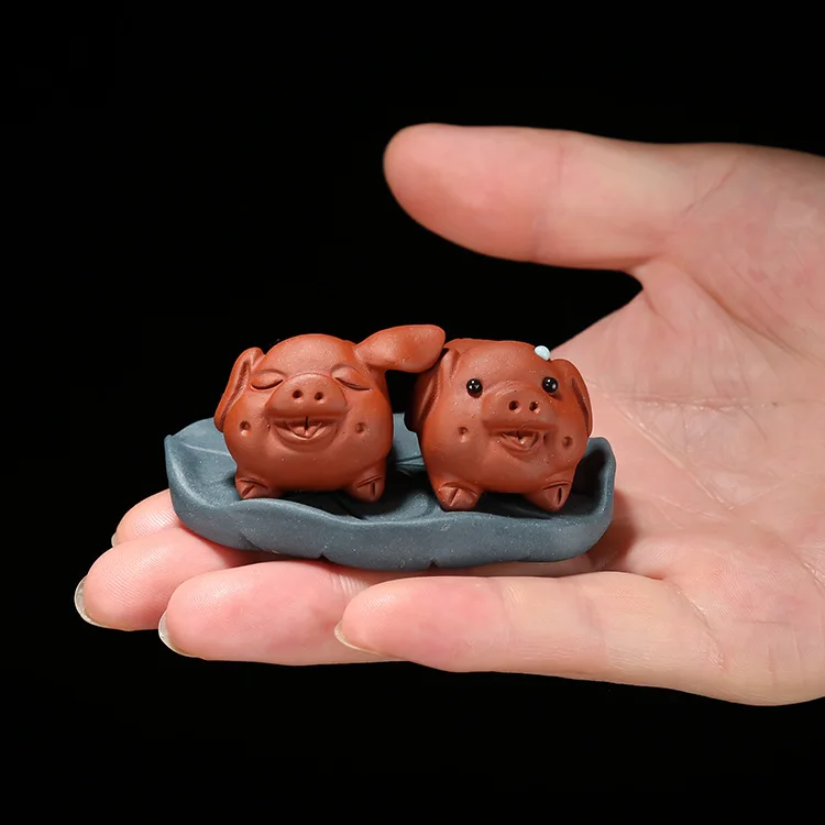 Исин чай играть Pet пара свинок украшение глина чайники лоток acessories|Фигурки